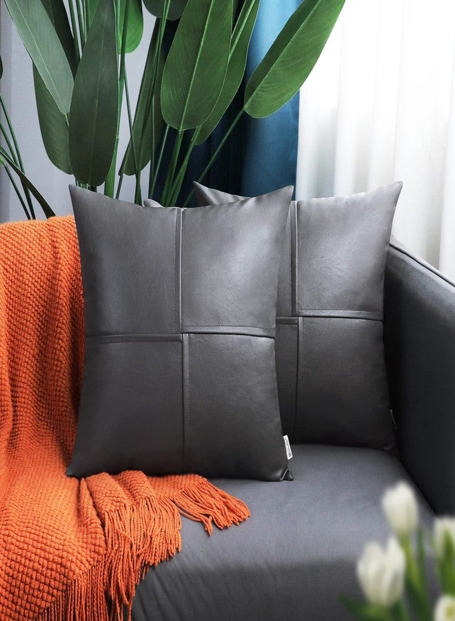 BRAWARM Faux Leather Throw Pillow Covers 22 X 22 Inches, Gray Leather Pillow Covers Pack of 2, Hand Stitched Leather Decorative Throw Pillows for Couch Sofa Bed Living Room Home Garden - Image 2